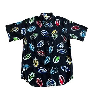 Vintage Traffic Jam Womens Small Abstract Swirl Print Button Down Shirt Made USA